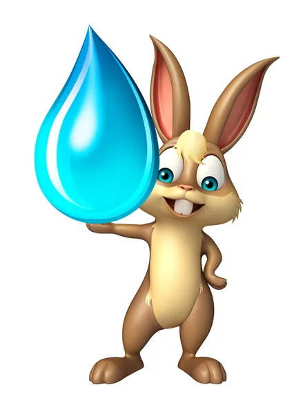 Lindo conejito personaje de dibujos animados con gota de agua — Foto de Stock