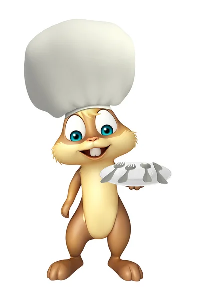 Bunny cartoon character with dinner plate — Stock Photo, Image