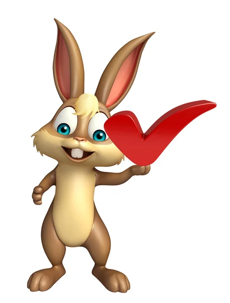 Lindo personaje de dibujos animados Bunny con signo derecho — Foto de Stock