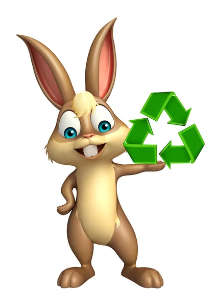 Χαριτωμένο λαγουδάκι χαρακτήρα κινουμένων σχεδίων με ανακύκλωσης σημάδι — Φωτογραφία Αρχείου