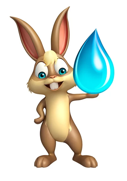 Lindo conejito personaje de dibujos animados con gota de agua — Foto de Stock