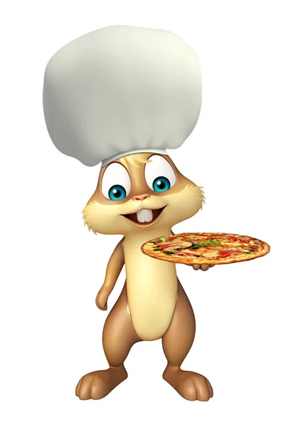 Cute Bunny cartoon character with pizza — Stock Photo, Image