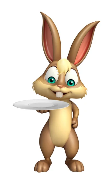 Bunny kreslená postava s talíř — Stock fotografie