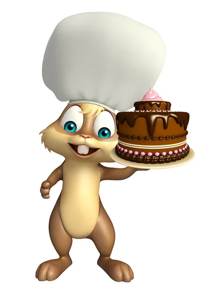 Cute Bunny cartoon character with cake — Stock Photo, Image