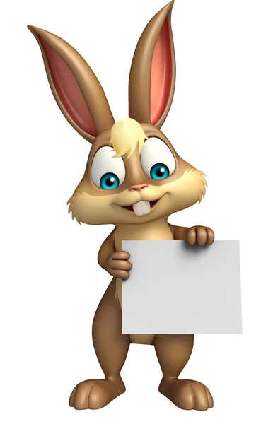 Divertido personaje de dibujos animados Bunny con tablero blanco — Foto de Stock