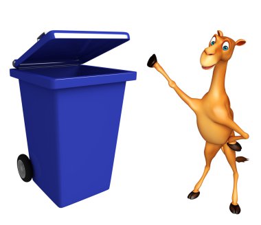 cute Camel cartoon character with dustbin clipart
