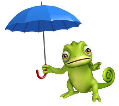 Bukalemun çizgi film karakteri şemsiye ile eğlenceli