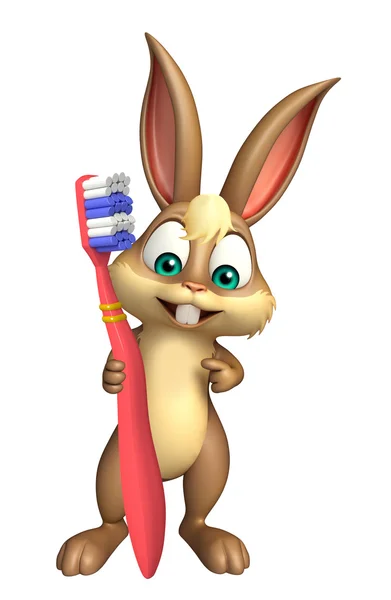 Lindo personaje de dibujos animados Bunny con cepillo de dientes — Foto de Stock