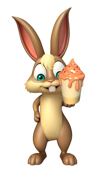 Bonito coelho personagem dos desenhos animados com sorvete — Fotografia de Stock