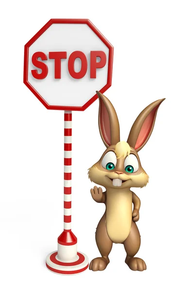 Niedlichen Hasen Cartoon-Figur mit Stoppschild — Stockfoto
