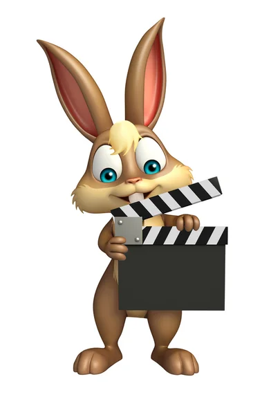 Leuke Bunny cartoon karakter met klepel bord — Stockfoto