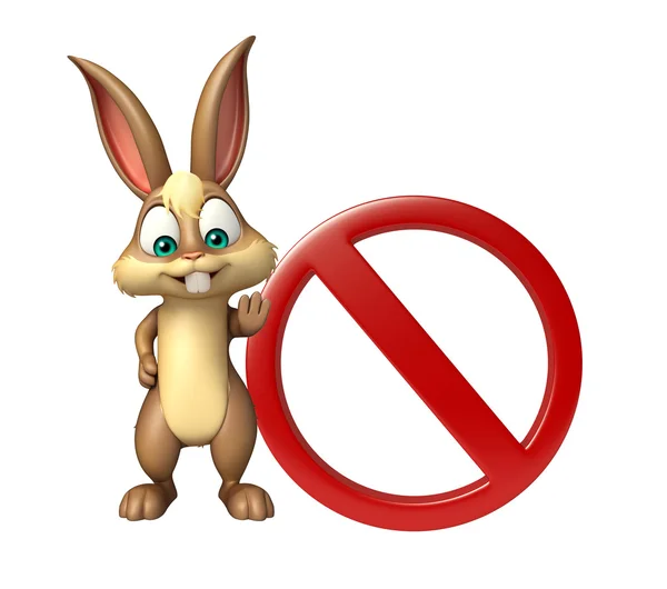 Cute Bunny cartoon character with stop sign — Stock Photo, Image