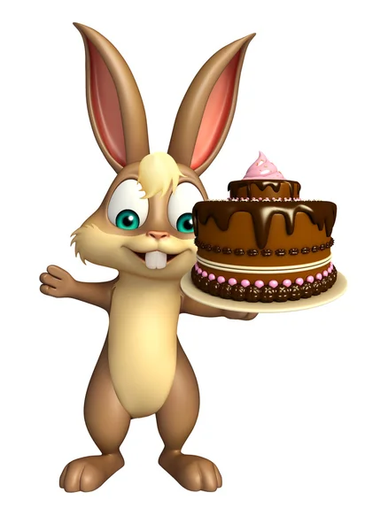 可爱兔子的卡通人物与蛋糕 — 图库照片