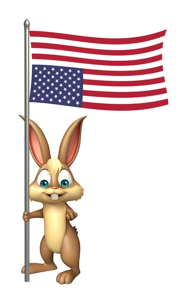Amusant Bunny personnage de dessin animé avec drapeau — Photo