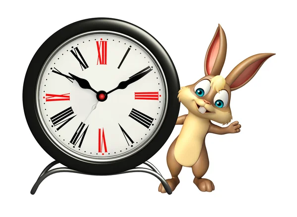 Cute Bunny cartoon character with clock — Stock Photo, Image