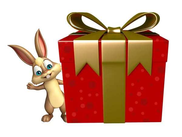 Leuke Bunny cartoon karakter met GIF-box — Stockfoto