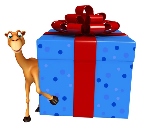 Camel stripfiguur met doos van de gift plezier — Stockfoto