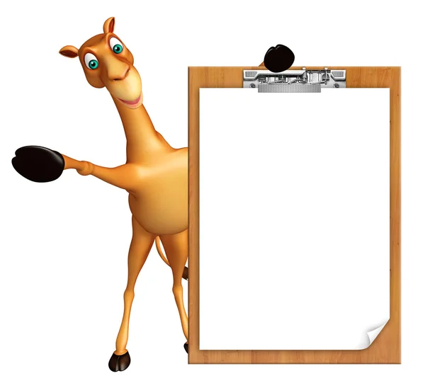 Lindo personaje de dibujos animados Camel con almohadilla de examen — Foto de Stock