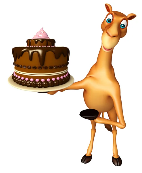 Divertido personaje de dibujos animados Camel con pastel —  Fotos de Stock