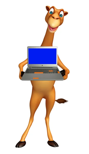 Divertido personagem de desenho animado de camelo com laptop — Fotografia de Stock