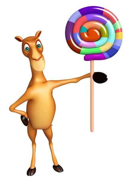 Karakter kartun unta dengan lollypop — Stok Foto