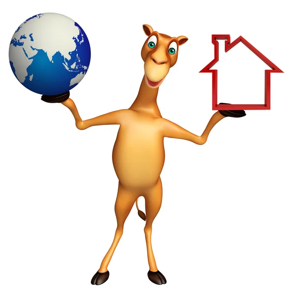 Personaje de dibujos animados de camello con signo de inicio y tierra — Foto de Stock