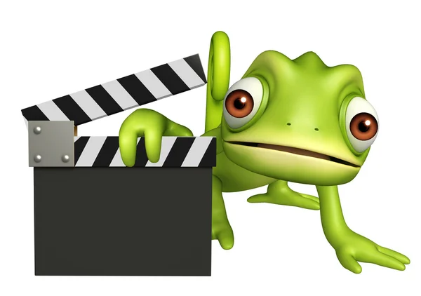 Carino Chameleon personaggio dei cartoni animati con clapper board — Foto Stock