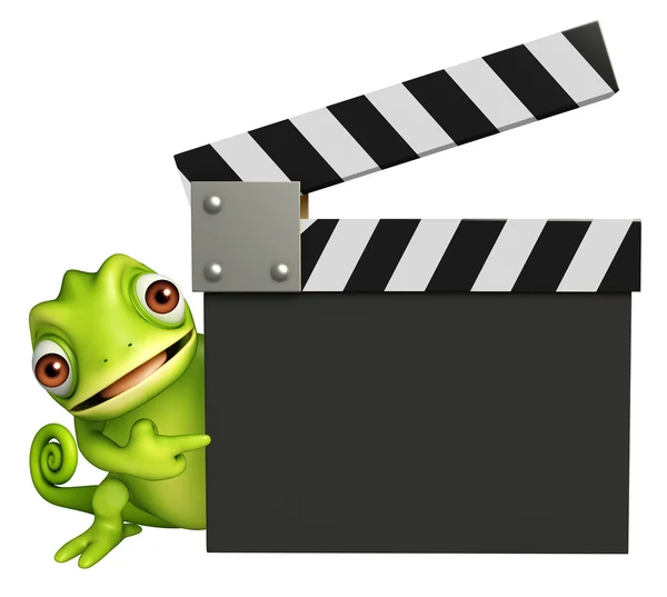 Carino Chameleon personaggio dei cartoni animati con clapper board — Foto Stock