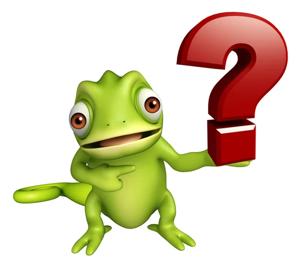 Chameleon kreslená postava znakem otazník — Stock fotografie