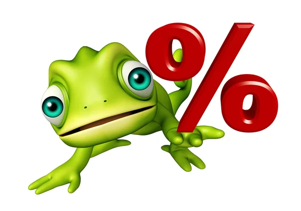 Chameleon cartoon character with percentage sign — Stock Photo, Image