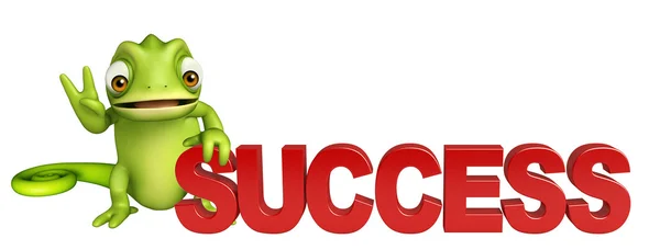 Roztomilý Chameleon kreslená postava s znamení úspěchu — Stock fotografie
