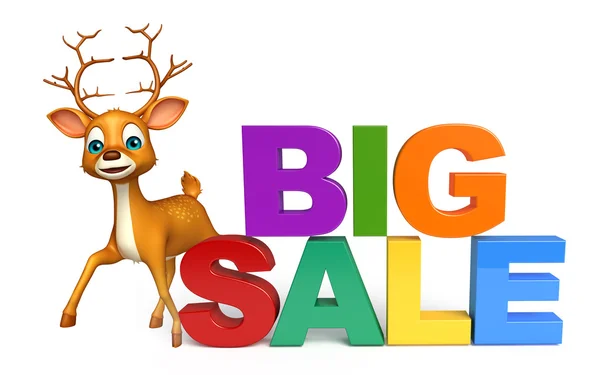 귀여운 사슴 만화 큰 판매 기호 문자 — 스톡 사진