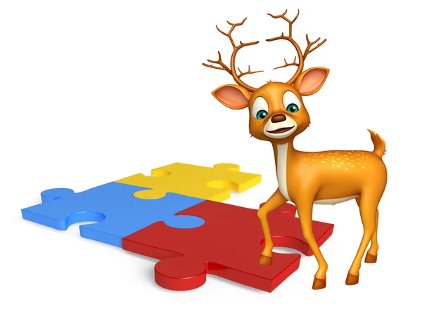 Divertido personagem de desenho animado cervo com puzzel — Fotografia de Stock