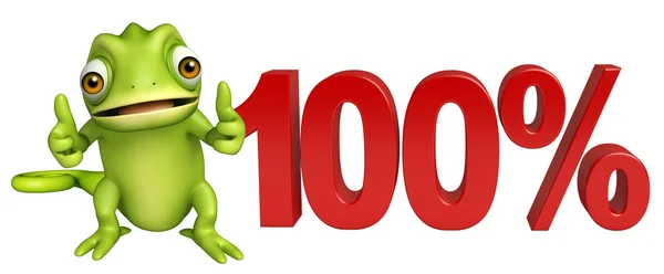 Fun Chameleon cartoon character with 100% sign — Stock Photo, Image