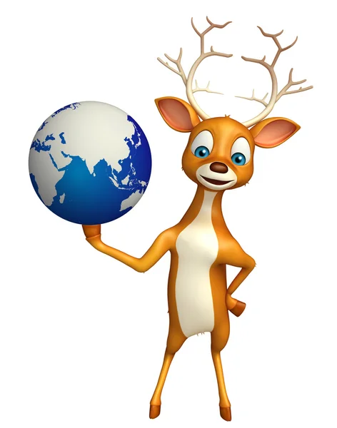 楽しい地球と鹿漫画のキャラクター — ストック写真