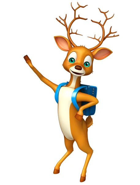 Bonito cervo personagem de desenho animado com saco de escola — Fotografia de Stock