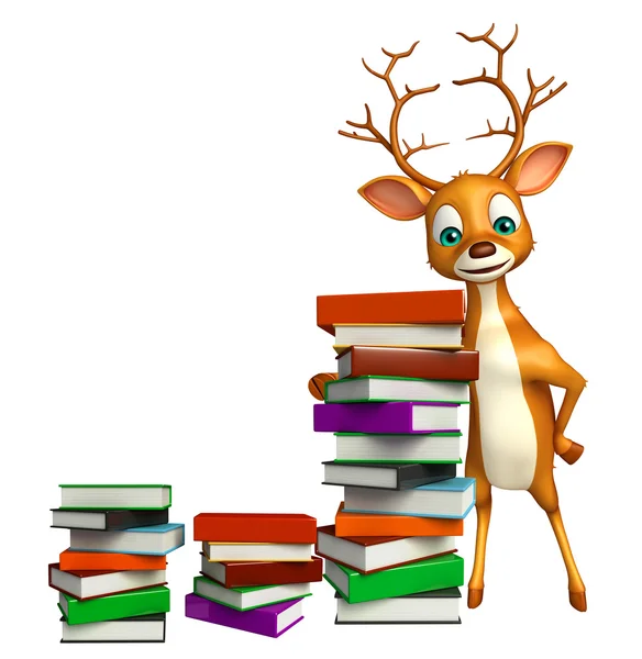 Cute Deer cartoon character with book stack — Stock Photo, Image