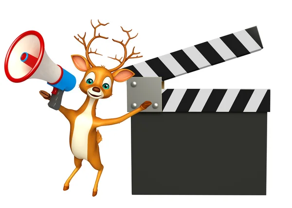 Cervo personaggio dei cartoni animati con clapper board e altoparlante — Foto Stock
