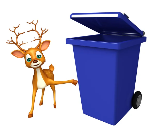 Deer cartoon character with dustbin — Stock Photo, Image