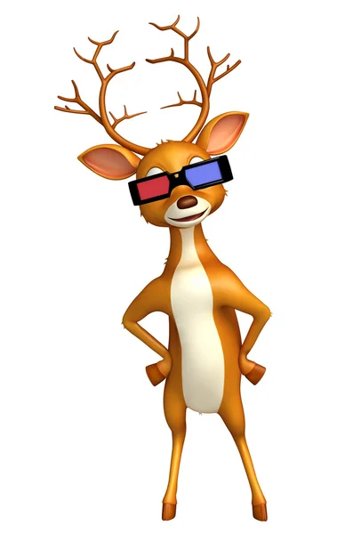 Deer cartoon character with 3D glass — Stock Photo, Image