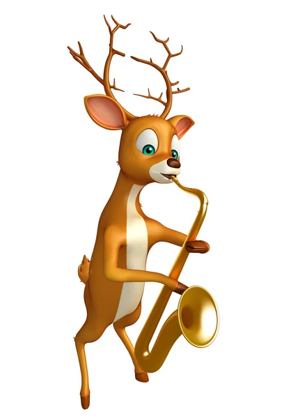 cute Deer cartoon character with saxophone