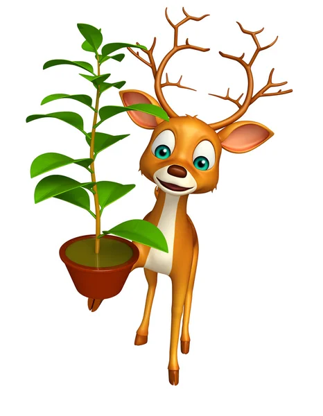 fun Deer cartoon character with plant