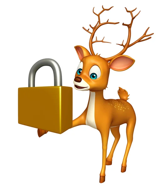 Sevimli geyik kilit ile karakter karikatür — Stok fotoğraf