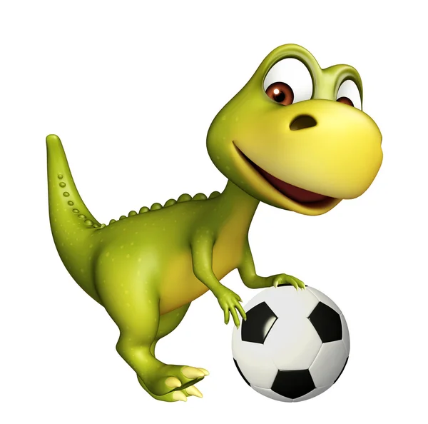 Διασκέδαση δεινόσαυρος χαρακτήρα κινουμένων σχεδίων με το ποδόσφαιρο — Φωτογραφία Αρχείου