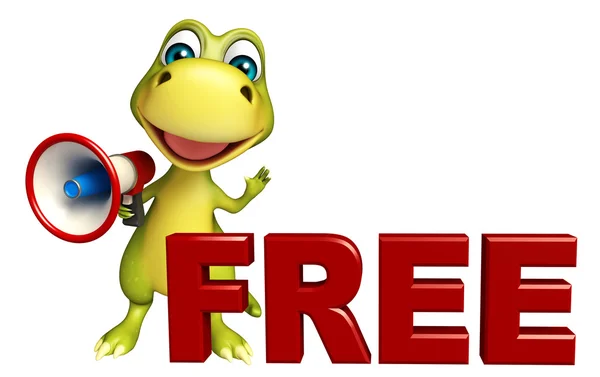 Cute Dinosaur cartoon character with loudspeaker and free sign — Stock Photo, Image