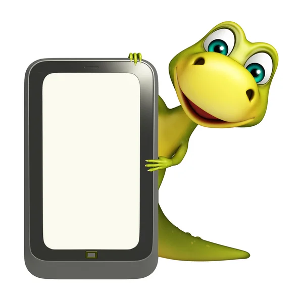 Personagem de desenho animado bonito dinossauro com celular — Fotografia de Stock