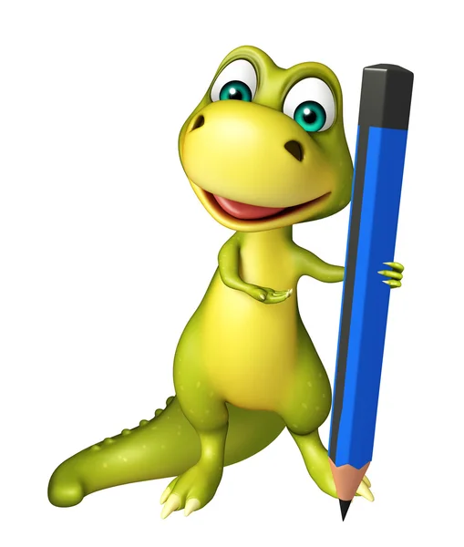 Lindo personaje de dibujos animados dinosaurio con lápiz — Foto de Stock