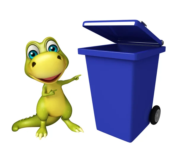 Cute Dinosaur cartoon character with dusbin — Stock Photo, Image