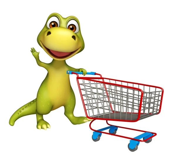Fun Dinosaur cartoon character with trolly — Stock Photo, Image