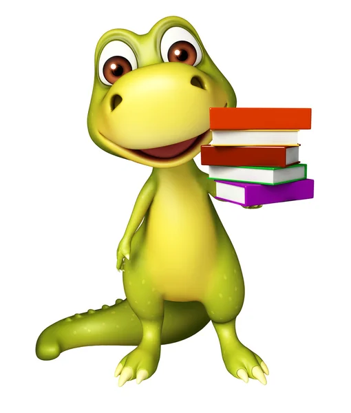 Aranyos dinoszaurusz rajzfilmfigura könyv verem — Stock Fotó